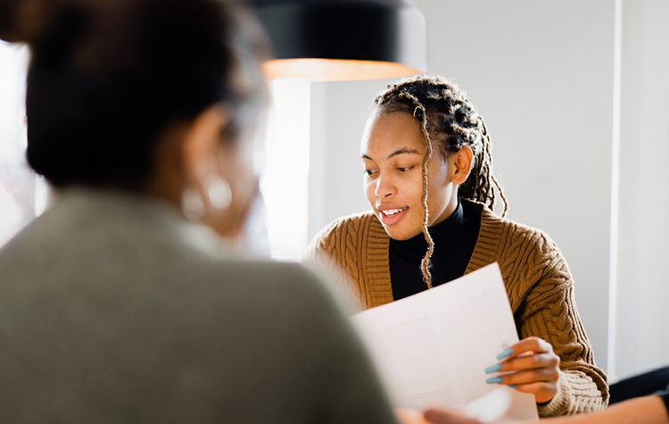 Woman at job interview with HR manager