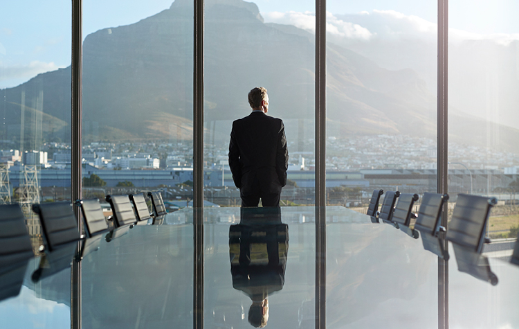 Director looking out the window in conference room