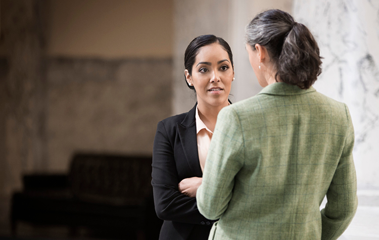 Two lawyers discussing a case